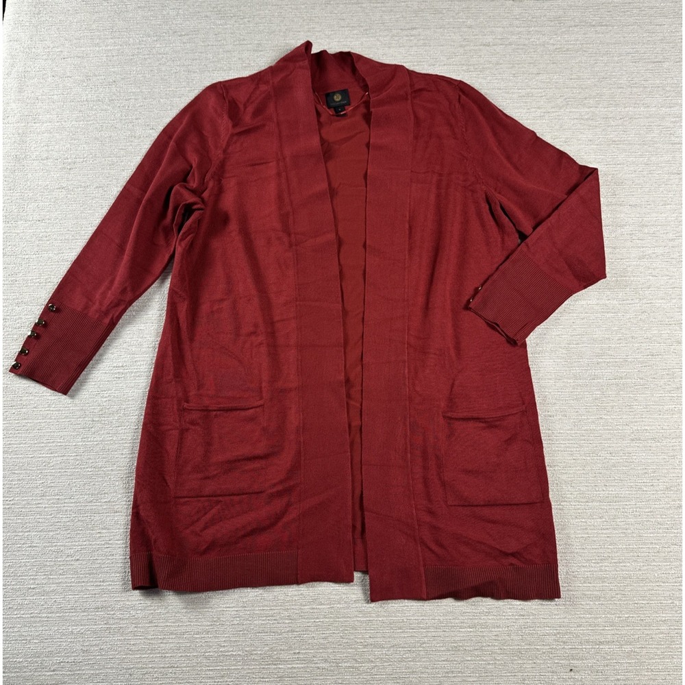 Old Money Preppy Longline Cardigan Red Gold Button Cuff JM Collection XL Layer